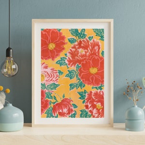 Vintage Japanese Floral Pattern, Digital Download, Woodblock, Antique Poster, Printable Illustration, Ukiyo-e Style, Unique Home Decor
