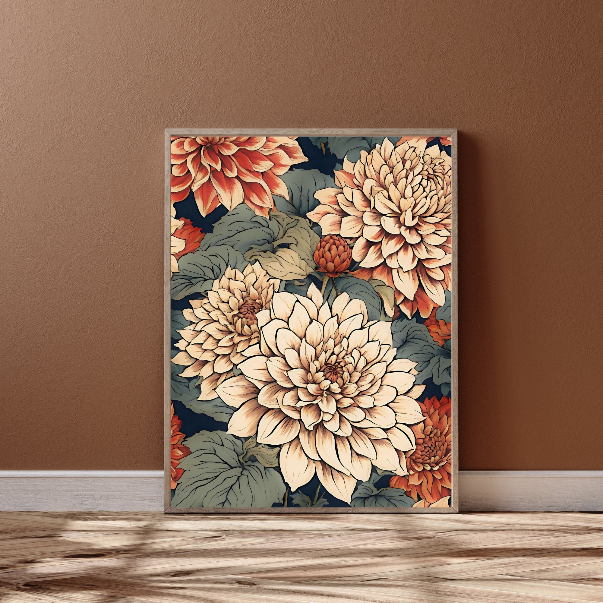 Dahlia Painting, Digital Download, Ukiyo-e Wall Art, Unique