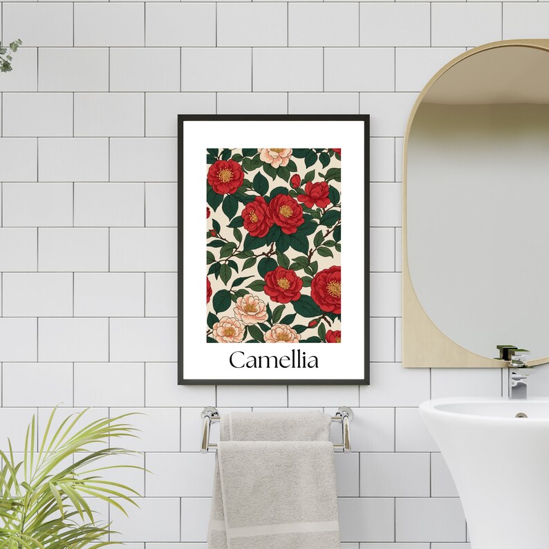 Printable Camellia Wall Art Digital Download Painting Home Decor Floral