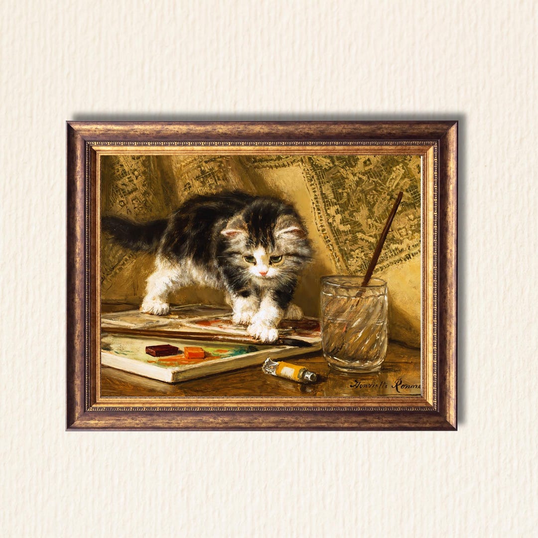 Kitten Art Print, the Little Painter by Henriette Ronner, Vintage Cat ...