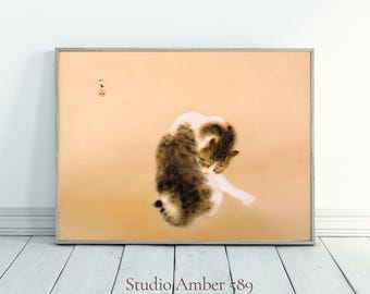 竹内誠鳳のトラ猫プリント – 日本画の壁掛けアート（デジタル