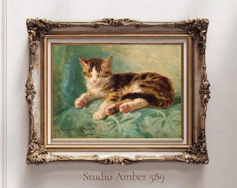 Cute Cat Art, Victorian Cat Portrait, Pet Memorial Gift, Whimsical Decor, Nursery Wall Art, Cat Lover Gift, Antique Animal Print, Printable