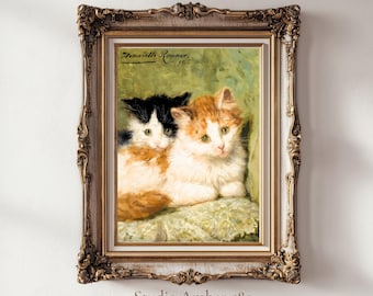 Vintage Cat Printable Wall Art – Antique Oil Painting Kitten Artwork Cat Lover Decor Gifts