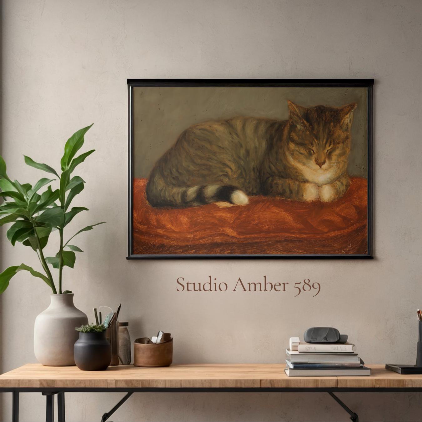 Tabby Cat Art Print, Tabby Cat Portrait, Vintage Cat Oil Painting ...