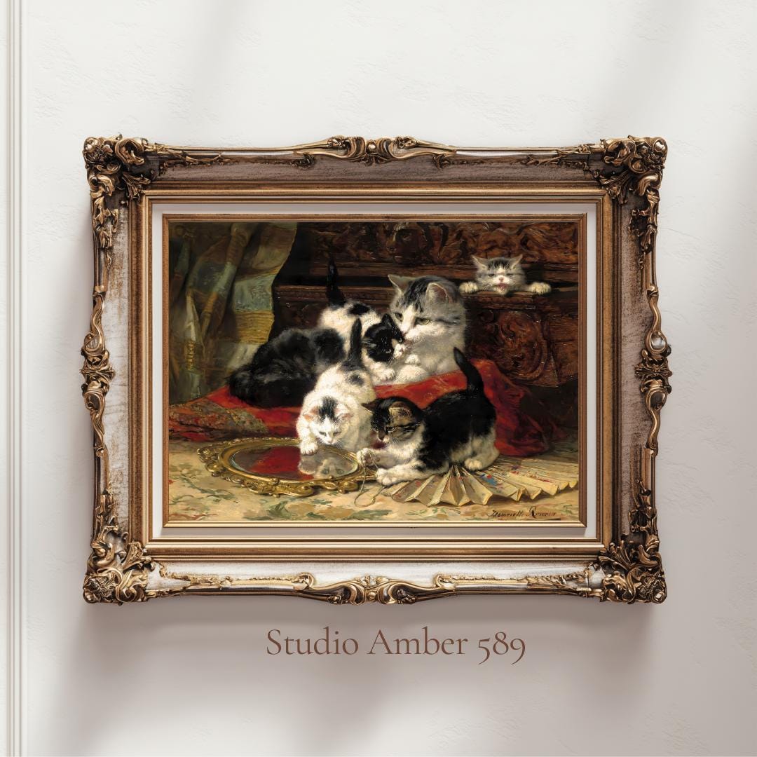 Moody Vintage Cat Painting, Henriette Ronner Knip Art, Victorian Cat ...