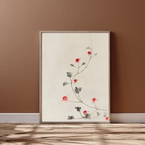 Hokusai Floral Painting Japanese Wood Block Print Ukiyo-e Printable Japanese Woodblock Japandi Wabi-sabi Minimalist Decor Hokusai Digital