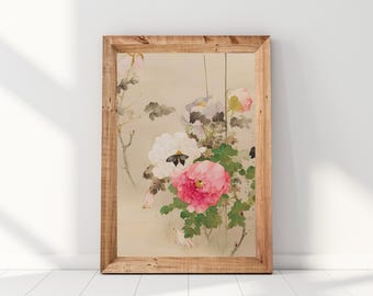 牡丹と蝶 - 作者不明 - 19世紀の日本の木版画、A4 / A3厚手のアート紙