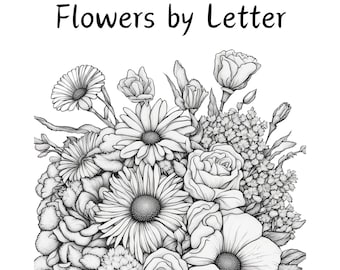 Flores por letra, Coloración botánica, Coloración para adultos, Coloración para niños, Coloración de flores, Páginas para colorear digitales, Descarga instantánea, PDF