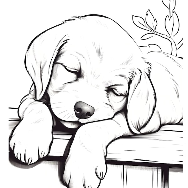 sleeping dog coloring page, coloring page, puppy coloring, dog coloring, cute dog, kids coloring page, printable, digital download, pdf,