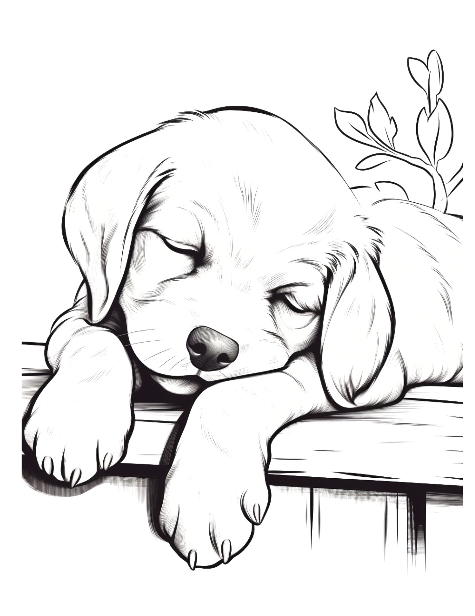 Sleeping Dog Coloring Page, Coloring Page, Puppy Coloring, Dog Coloring