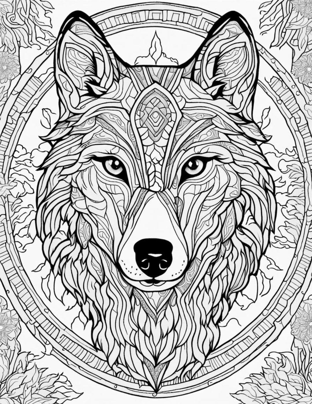 Mandala Wolf 2, Coloring Page, Wolf Coloring Page, Adult Coloring, Teen ...