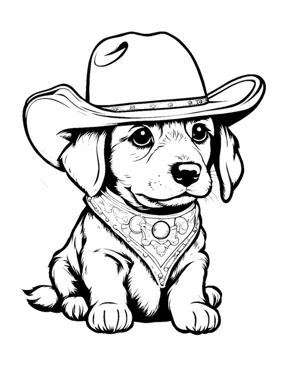 Cowboy puppy, coloring page, coloring activity, summer activity, kids coloring page, puppy coloring page, printable, pdf, digital download