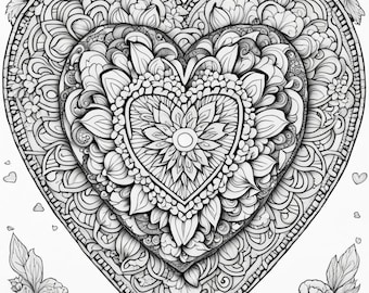 Mandala serca 2, kolorowanka, kolorowanka mandala, kolorowanka dla dorosłych, kolorowanka dla dorosłych, pobieranie cyfrowe, do druku, pdf, skomplikowane