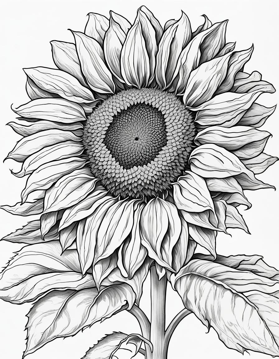 Sunflower coloring page, adult coloring page, kids coloring page, teen coloring page, coloring page, printable, digital download, pdf
