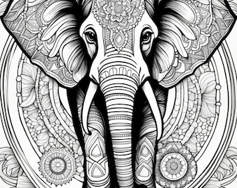 Mandala Elephant, elephant coloring page, mandala coloring page, animal coloring page, coloring page, printable, digital download, pdf