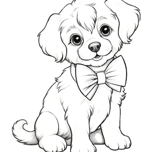 Bowtie dog, coloring page, kids coloring page, easy coloring, puppy, puppy coloring page, printable, digital download, pdf