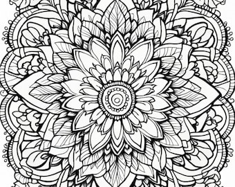 Flower Mandala 3, página para colorear para adultos, colorear mandala, mandala, página para colorear, diseño intrincado, imprimible, descarga digital, pdf
