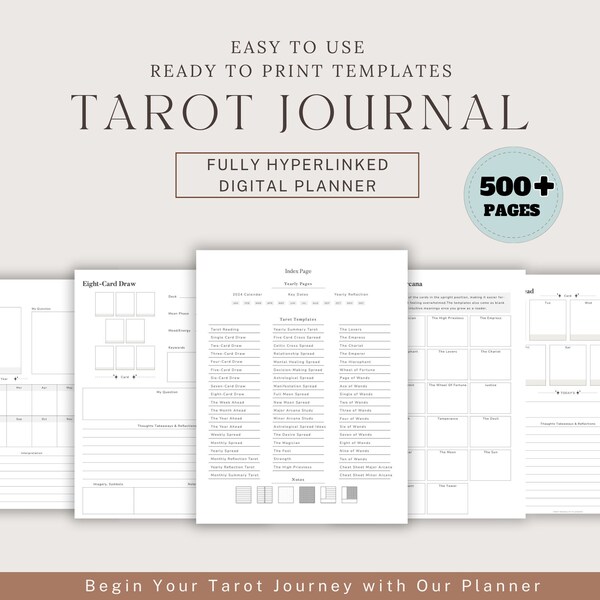 Digital Tarot Journal, Grimoire Journal, DIGITAL Tarot Planner Workbook, Daily Card Reading, Tarot Spreads, Tarot Deck Notebook, Printable