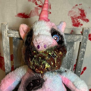 Unicorn - Horror Plush - Scary Plush - Gothic Decor - Halloween - Scary Teddy Bear
