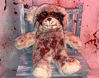 Scary Bear with maggots - Creepy Plush - Horror Plush - Scary Plush - Gothic Decor - Halloween - Scary Teddy Bear