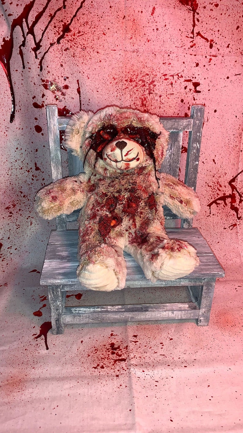 Scary Bear with maggots Creepy Plush Horror Plush Scary Plush Gothic Decor Halloween Scary Teddy Bear image 1