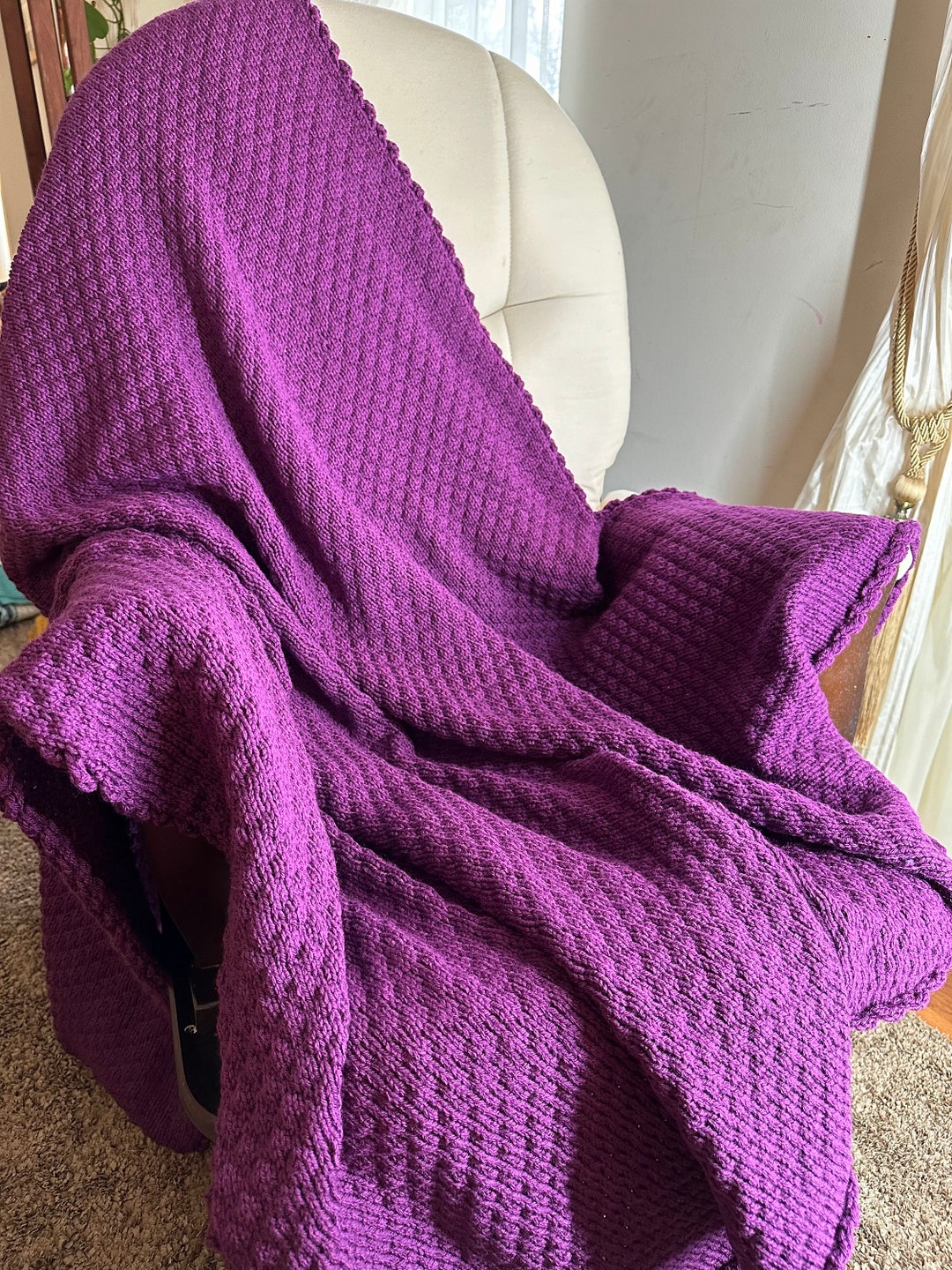 Cozy Diamond Delight Knit Blanket in Purple Etsy