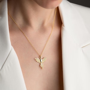 Phoenix Bird Necklace - Handmade 925 Sterling Silver Gold Plated - Firebird Pendant - Spiritual Mythical Jewelry - Unique Gift for Her