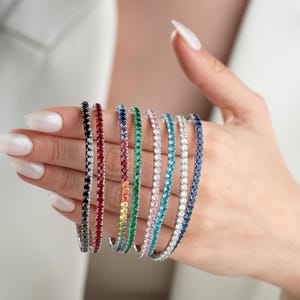 Birthstone CZ Tennis Bracelet • 925 Sterling Silver, Gold Plated