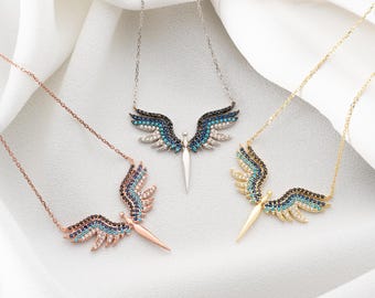 Archangel Michael Necklace • Sterling Silver Wing Pendant with Zircon