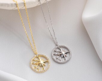 Collana con ciondolo a forma di stella polare in zirconia cubica, argento sterling 925, gioielli celestiali