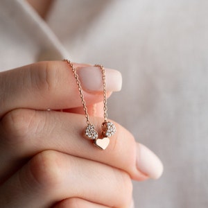 Zierliche Herz Halskette - 925 Sterling Silber vergoldet - CZ Liebe Anhänger - Minimalistischer Schichtschmuck - Romantisches Geschenk für Sie