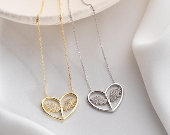 Handmade Sterling Silver Angel Wing Heart Necklace – Memorial Gift