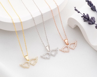 Collana con ali d'angelo in zirconia • Argento Sterling 925, placcato oro