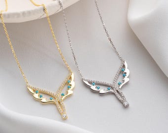 Turquoise engelenvleugelketting - 925 sterlingzilver, verguld
