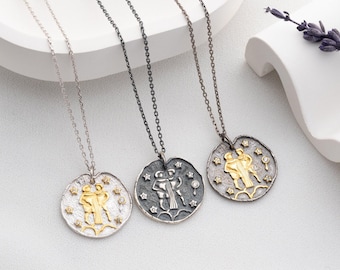 Gemini Constellation Necklace, Zodiac Sign Jewelry, Minimal Silver Astrology Pendant, Birthday Gift for Gemini