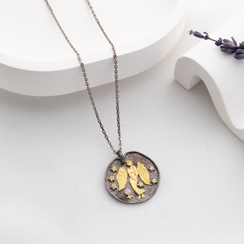 Collana con costellazione della Vergine, gioielli con segno zodiacale, ciondolo astrologico minimalista in argento, regalo di compleanno per la Vergine Black - Gold