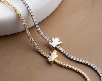 925 Silver Angel Tennis Bracelet, CZ Charm, Spiritual Jewelry