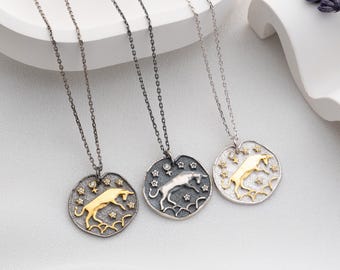 Taurus Zodiac Necklace, Oxidized Silver Bull Coin Pendant, Handmade