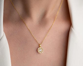 Collana con pendente a forma di alone di zirconi naturali in argento sterling 925