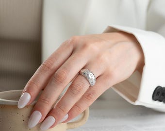 Anello a cupola con pavé di zirconi cubici fatto a mano - Argento Sterling 925, stile vintage