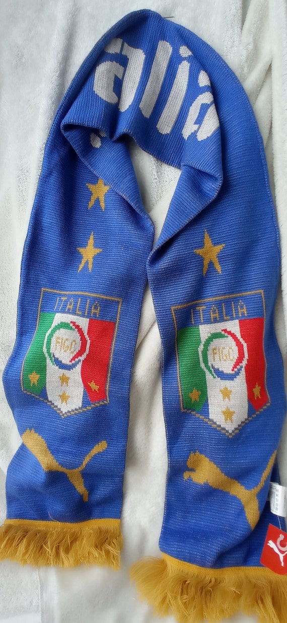Écharpe De Foot Italia – Tricot Double Face Aux Couleurs Bleu, Blanc, Vert, Rouge Et Or – 145 X 18 Cm