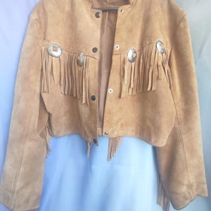 Unbranded Wildleder braune Leder Fransenjacke, made in UK, Wildleder Vintage Damenjacke mit Fransen