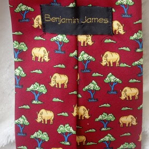 Silk rhinoceros tie - Benjamin James - red & yellow animal print