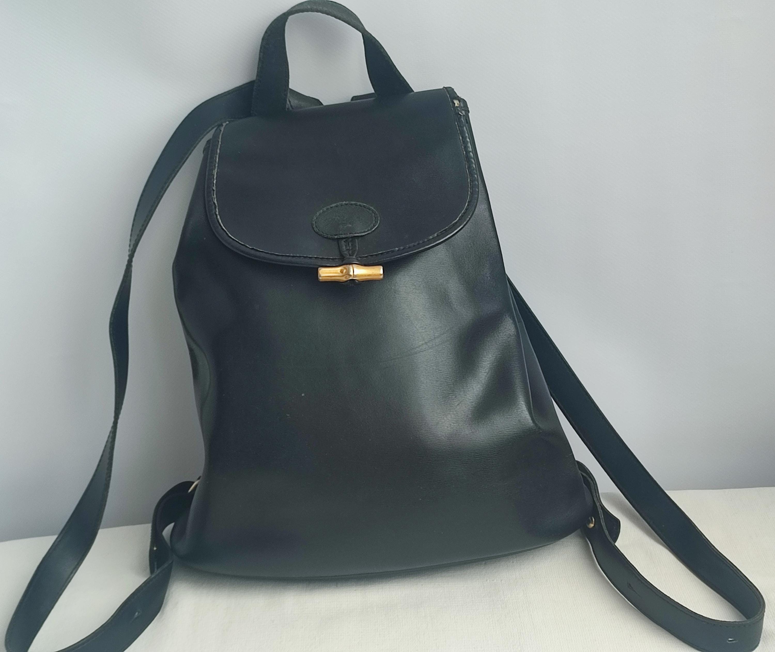 Longchamp Vintage Black Pebble leather luxurious backpack made in France Vintage Longchamp Paris Backpack Rare Black Leather Rucksack  main image 3