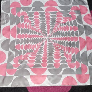 Michele Morgan square vintage scarf,geometric silver pink