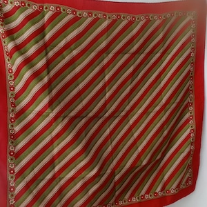 Vintage MICHOU striped scarf red/green/beige square,geometric print