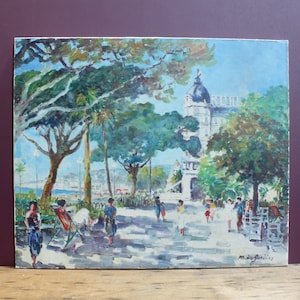 Vintage French oil painting, promenade des Anglais in Nice, hotel Ruhl, original artwork, oil on canvas signed by the artist, 55 x 46cm