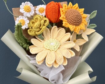 Crochet Bouquet in Milk Cotton Yarn, Unwilted Flower, Finished Product, Gift for Birthday, Celebration, Vanity Decor, Handmade Gift for Her