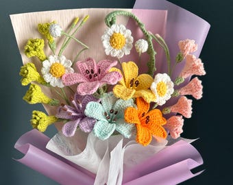 Handmade Crochet Yarn Bouquet, Sunflower, Rose, 16 Inch Flower Arrangement for Graduation, Farewell, Birthday, Gift for Mom, Friend, Wife
