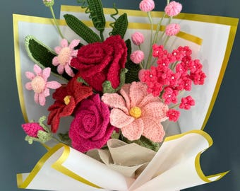 Crochet Rose Bouquet, Personalized Luxury Eternal Flower Arrangement, Proposal, Birthday, Anniversary, Gift for Her, Mom, Sister, Girlfriend
